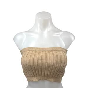 Beige Botany Rib Sleeveless Strapless Cami Camisole Bandeau Crop Tank Tube Top M